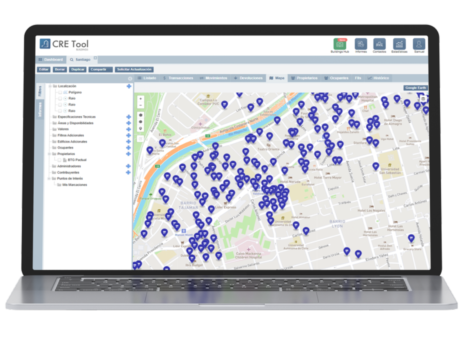 Computadora usando el mapa del Buildings CRE Tool